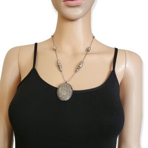 Sofia Vergara Gunmetal Grey Rhinestone Cameo Necklace